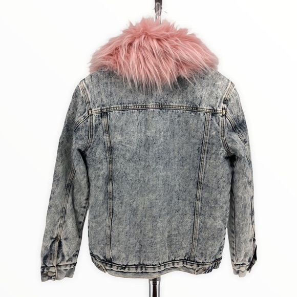 Juicy Couture Black Label Pink Fur Collar Acid Wash Denim Sherpa Lined Jacket - Picture 10 of 14